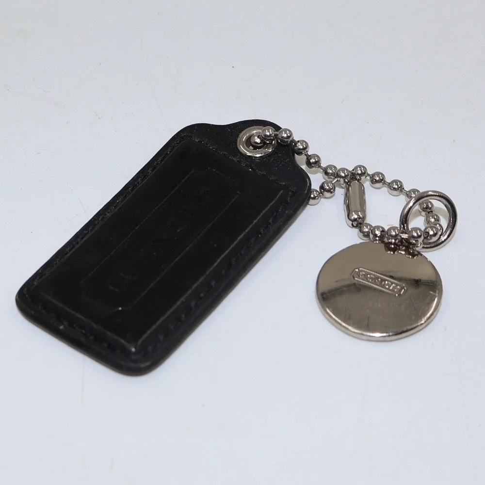 Coach Hangtag Set Unisex OS Black Leather Silver Medallion Bag Charm Accessory